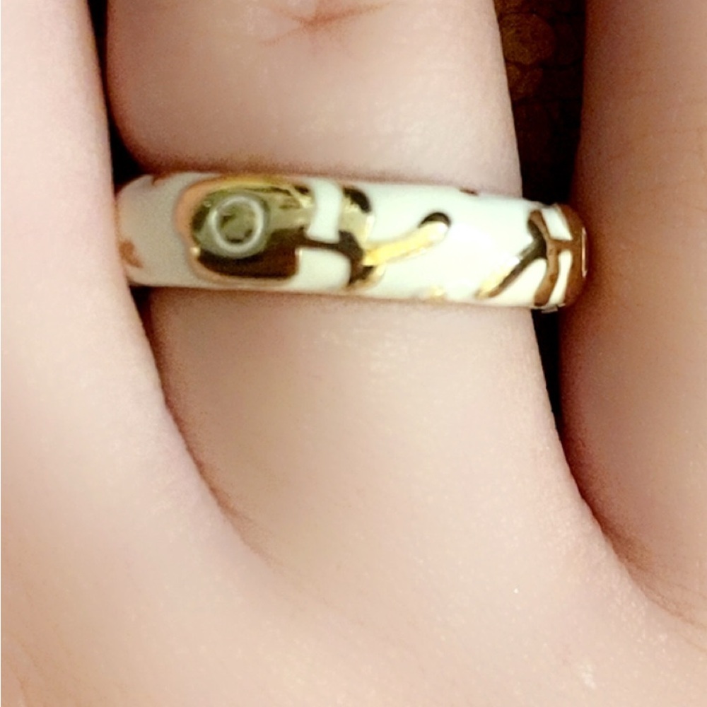 LAUREN G ADAMS- Gold White Ring ring solid brass base and plated with 18k gold.